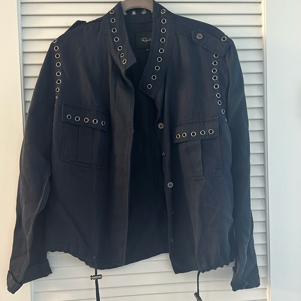 Rails Navy Linen Blend Studded Jacket